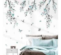 wondever Adesivi Murali Fiori Blu Vite Appesa Sticker da Muro Ramo Fiore Farfalle Adesivi da Parete per Soggiorno Camera da Letto Divano TV