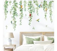wondever Adesivi Murali Foglie di Vite Verde Sticker da Muro Piante Appesa Verdi Uccelli Adesivi da Parete per Camera da Letto Soggiorno Ufficio