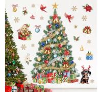 wondever Adesivi Murali Natale Albero di Natale Grande Sticker da Muro Cane di Natale Uccelli e Fiori Vetrofanie Natale Adesivi da Parete per Finestra Vetrina Festa Decorazione Natalizia