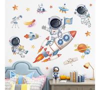 wondever Adesivi Murali Razzo Spaziale Astronauta Sticker da Muro Stelle e Pianeti Sistema Solare Adesivi da Parete per Camerette Bambini Ragazzi Asilo Nido