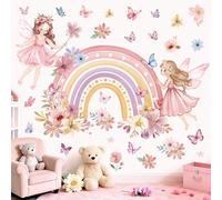wondever Adesivi Murali Rosa Ragazze Arcobaleno Sticker da Muro Fata Fiori Farfalla Adesivi da Parete per Camere Ragazze Asilo Nido Camerette Bambini