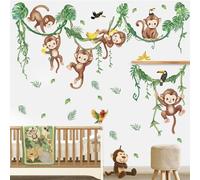 wondever Adesivi Murali Scimmia con Foglie Tropicali Verde Sticker da Muro Animali della Giungla Scimmia Adesivi da Parete per Asilo Nido Camerette Bambini Camera Ragazzi