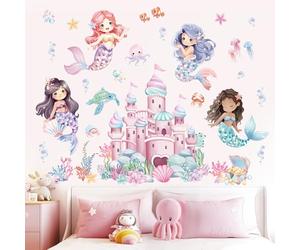 wondever Adesivi Murali Sirene Castello Adesivi Parete Sotto il Mare Oceano | Sticker da Muro Autoadesivo, Stacca e Attacca, Rimovibile, Decorazioni per Asilo Nido Camerette Bambini Camera da Letto