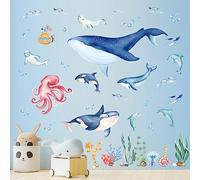 wondever Adesivi Murali Sotto Il Mare Pesci Sticker da Muro Balene Oceano Marina Delfini Adesivi da Parete per Camerette Bambini Asilo Nido Bagno