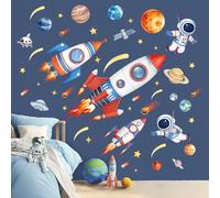 wondever Adesivi Murali Spazio Pianeti Razzo Sticker da Muro Sistema Solare Stella Astronauta Adesivi da Parete per Camerette Ragazzi Asilo Nido