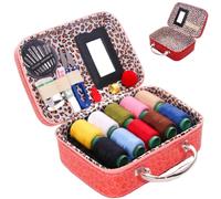 Wondolla Sewing Kit,Portable Big Eye Steel Sewing Needles with Stylish Organizer Box,Complete Travel Bag with Scissors Needle and Thread and Household Accessories,for DIY Patch (Pink)