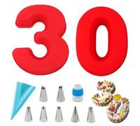 Wondora Grandi stampi per torte, numeri, set di 30, antiaderente, in silicone, con numeri, 9 sacchetti da pasticceria con beccucci, per matrimonio, anniversario, torta di compleanno, feste