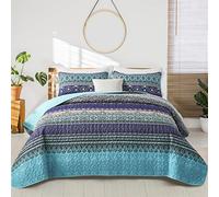 WONGS BEDDING copriletto letto lancio boho coperta trapunta 3 pezzi letto matrimoniale copriletto trapuntato copriletto in microfibra con 2 federa 50x75 per camera da letto come divano tiro
