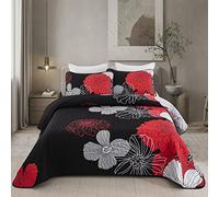 WONGS BEDDING Copripiumino 240 x 260 - Rosso - Fiori - Housse de couette morbida per l'estate - Trapunta imbottita per letto matrimoniale - In microfibra - Con 2 federe cuscino 50x75
