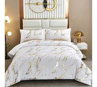 WONGS BEDDING Set di biancheria da letto con copripiumino natalizio in marmo bianco e oro metallizzato, con 2 federe, per tutte le stagioni, imbottitura in morbida microfibra, 261,6 x 228,6 cm