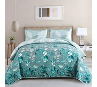 WONGS BEDDING Set di biancheria da letto matrimoniale, motivo floreale, 3 pezzi, con copriletto e 2 federe, per tutte le stagioni, in morbida microfibra, motivo floreale, 248 x 228 cm
