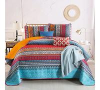 WONGS BEDDING Set di trapunta bohémien California king size, arancione e blu, oversize, copriletto leggero per tutte le stagioni, per camera da letto, 243,8 x 269,2 cm (3 pezzi)