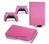 Wonhomke per PS5 Disk-based Edition Skin Sticker Decal Cover Fibra di Carbonio per Console Playtation 5 e 2 Controller PS5 Skin Sticker (Rosa)