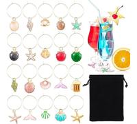 WonJoxel Ciondoli per bicchieri da vino, 40 pezzi/60 pezzi, ciondoli in vetro a tema spiaggia, forniture per feste, identificatori per bevande o decorazioni fai da te e decorazioni per feste