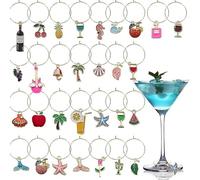 WonJoxel Ciondoli per bicchieri da vino, 40 pezzi/60 pezzi, ciondoli in vetro a tema spiaggia, forniture per feste, identificatori per bevande o decorazioni fai da te e decorazioni per feste