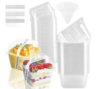 wonkeken Set di 55 tazze da dessert quadrate riutilizzabili, 241 g, in plastica trasparente, con coperchio e cucchiai, per parfait, budini, bomboniere, ciotole da dessert senza BPA, per matrimoni