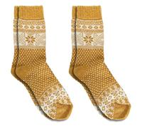 Wonky Line 2 paia di calzini in lana con alpaca e merino, morbidi calzini invernali termici accoglienti, stile nordico, caldi calzini natalizi lavorati a maglia colorati, Senape, 6-8