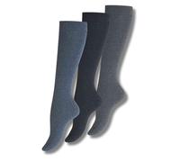 Wonky Line Calzini alti al ginocchio da donna in cotone tinta unita, 3 paia, per rientro a scuola, senza cuciture, con polsini comodi (IT, Numero, 39, 42, Regular, Regular, Blu Navy)