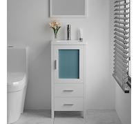wonline Set di vanità da bagno da 16 pollici, mobile da bagno singolo piccolo con lavandino in ceramica, mobile moderno bianco con rubinetto e scarico pop-up