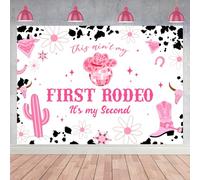 Wonmelody 2,1 x 1,5 m Disco Cowgirl Party Decor Sfondo This Ain't My First Rodeo It's My Second Decor Cowgirl 2° Compleanno Decor Space Cowgirl Disco Ball Boots Daisy Sfondo per Wild West 2°
