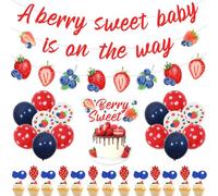 Wonmelody Berry Sweet Baby Shower Decor A Berry Sweet Baby is on the Way Banner Decor Fragola e Mirtillo Baby Shower Decor Palloncino Berry Cupcake Topper Berry Ghirlanda per Fruit Berry Baby Shower