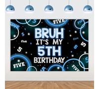 Wonmelody Bruh It's My 5th Birthday Decor 1,5 x 1 m Bruh It's My 5th Birthday Sfondo Banner Blu Nero Decorazione per 5° Compleanno per Ragazzo Happy 5th Birthday Party Supplies Cinque anni Photo Booth