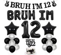 Wonmelody Bruh Its My Birthday Decor Black Bruh I'm 12 Birthday Decor Balloon Banner Bro I'm 12 Cake Topper Star Balloon Cheers to 12th Years Funny Happy Twelfth Bday Forniture per Teen Boy 12th Party