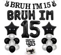 Wonmelody Bruh Its My Birthday Decor Black Bruh I'm 15 Birthday Decor Balloon Banner Bro I'm 15 Cake Topper Star Balloon Cheers to 15th Years Funny Happy Fifteenth Supplies per Teen Boy 15th Party