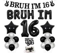 Wonmelody Bruh Its My Birthday Decor Black Bruh I'm 16 Birthday Decor Balloon Banner Bro I'm 16 Cake Topper Star Balloon Cheers to 16th Years Divertente Happy Sixteenth Supplies per Teen Boy 16th