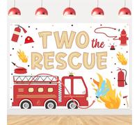 Wonmelody Camion dei pompieri 2° compleanno decorazioni 2,1 x 1,5 m Two the Rescue compleanno sfondo banner camion dei pompieri sfondo veicolo di emergenza decorazioni di compleanno trasporto secondo