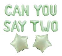 Wonmelody Can You Say Due Decorazioni di Compleanno Palloncino Verde Foil Set per 2 ° Festa di Compleanno con Can You Say Due Palloncini e Palloncini Stella Tema Cartoon Girl Boy Party Forniture