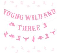 Wonmelody Cowgirl 3° compleanno decorazioni giovane selvaggio e tre banner ghirlanda cowgirl occidentale decorazioni per feste di compleanno mucca decorazioni per feste a tema rodeo decorazioni per