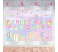 Wonmelody Decorazione arcobaleno per 3° compleanno, sfondo da sogno, 1,5 x 1 m, decorazione pastello per 3° compleanno, forniture per feste di compleanno per Little Miss Threenager Three is Sweet