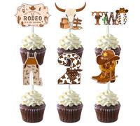 Wonmelody Decorazione per 2° compleanno cowboy marrone cowboy 2 ° compleanno topper per cupcake cowboy decorazione di compleanno il mio secondo rodeo western decorazione di compleanno cappello da