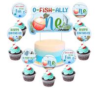 Wonmelody Decorazione per torta di pesca Pesca Primo Compleanno Decorazioni Andato Pesca Tema Ofishally Una festa di compleanno Forniture Piccolo Pescatore Cupcake Topper Estate Pesca 1 ° Compleanno