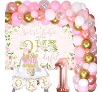 Wonmelody Decorazioni floreali per il primo compleanno della bambina, Isn't She Lovely Isn't She Lovely Boho sfondo floreale rosa, ghirlanda di palloncini con rose, uno striscione per seggiolone