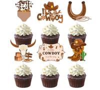 Wonmelody Decorazioni per cupcake a tema cowboy cowboy con cowboy e cowboy, decorazione per cupcake a tema cowboy selvaggio West Party A Little Cowboy Is On The Way Decorazioni per feste a tema cowboy