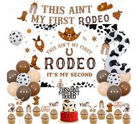 Wonmelody Decorazioni per il secondo compleanno di cowboy occidentale This ain't My First Rodeo sfondo Banner My 2nd Rodeo decorazioni di compleanno It's My Second Backdrop Cowboy Cake Topper Western