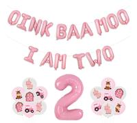 Wonmelody Fattoria Animale 2 ° Compleanno Decorazioni Ragazza Rosa Oink Baa Moo I Am Due Palloncini Banner Asino Fienile Palloncini Moo Moo I Am Two Decor Barnyard 2 ° Compleanno Forniture per