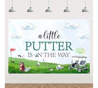 Wonmelody Golf Baby Shower Decorazioni 1,5 x 0,9 m Vintage A Little Putter is On the Way Sfondo Banner Golf Club Bag Palla Bandiera Rossa Sfondo Prato Par-Tee Time Baby Shower Forniture per Sport