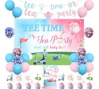 Wonmelody Golf Gender Reveal Decorazioni con Tee Time o Tea Party Gender Reveal Sfondo Banner Golf Gender Reveal Cake Topper per Cupcake per Putter o Perle Lui o Lei a tema Golf Rivelazione di genere