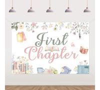 Wonmelody Libro 1 ° compleanno decorazioni ragazza 1,5 x 0,9 m primo capitolo compleanno sfondo banner rosa verde primo capitolo compleanno decorazione libro di fiabe 1 ° compleanno forniture per
