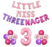 Wonmelody Little Miss Threenager Decorazioni di compleanno Little Miss Threenager Palloncino Banner Spa Tema Numero 3 Palloncini Trucco Forniture per 3° Festa per Ragazze 3° Compleanno per Salone di
