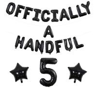 Wonmelody Official a Handful 5th Birthday Decorations Black Official a Handful Balloon Banner Hi Five Birthday Party Decor Number 5 Star Balloon Black Happy 5th Bday Supplies for Boy Girl