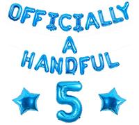 Wonmelody Official a Handful 5th Birthday Decorations Blue Official a Handful Balloon Banner Hi Five Birthday Party Decor Number 5 Star Balloon Blue Happy 5th Bday Supplies for Boy Girl
