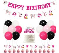 Wonmelody Pallavolo Compleanno Festa Decorazione Ragazze Pallavolo Buon Compleanno Banner Ghirlande Pallavolo Pallavolo Cake Topper Rosa I Love Pallavolo Sport Tavolo Decorazione per Pallavolo