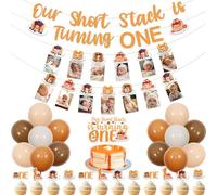 Wonmelody Pancakes Decorazioni per il primo compleanno La nostra pila corta sta girando uno striscione Pancake Cake Topper Nb 1 ° compleanno Pancakes Photo Banner Brunch Colazione Stack Forniture per
