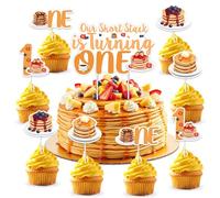 Wonmelody Pancakes First Birthday Decorations 25Pcs Our Short Stack is Turning One Cake Topper Pancake 1st Birthday Cupcake Topper Brunch Colazione Stack Nb-12 Forniture per feste per 1° ragazzo