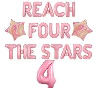 Wonmelody Reach 4 the Stars Decorazioni di compleanno Ragazza raggiungere 4 le stelle Palloncino di compleanno Banner Out Space 4th Party Decor Rosa Astronauta Galaxy Pianeta Forniture per Out of This