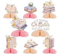 Wonmelody Storybook Baby Shower Decor Girl 8Pcs A New Chapter Will Soon Begin Honeycomb Centrotavola Boho Wildflower Storybook Centrotavola Book Club Table Forniture per la lettura del libro Neonato